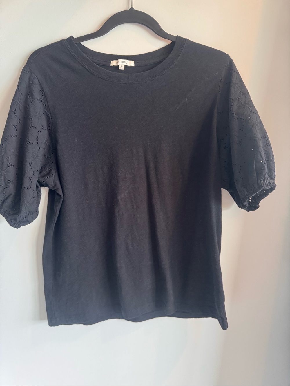 Z Supply Black Eyelet Puff Sleeve Tee